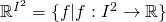 \mathbb {R}^{I^2}=\{f|f:I^2\to\mathbb{R}\}