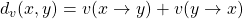 d_{v}(x,y)=v(x\rightarrow y)+v(y\rightarrow x)