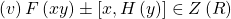 \left(v\right)F\left(xy\right)\pm \left[x,H\left(y\right)\right]\in Z\left( R\right)