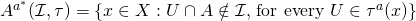 A^{a^\ast}(\mathcal{I},\tau)=\{x \in X: U \cap A \notin \mathcal{I}, \,\text{for every}\,\, U \in \tau^{a}(x)\}