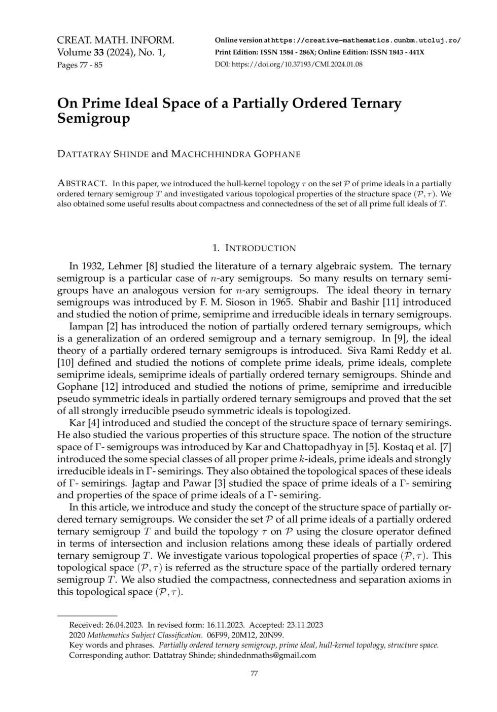 » On Prime Ideal Space of a Partially Ordered Ternary Semigroup