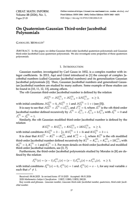 Jacobsthal » On Quaternion-Gaussian Third-order Jacobsthal Polynomials