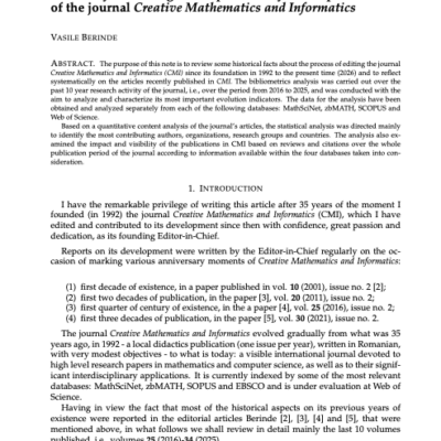 A steadily increasing development: 35 years of publication of the journal Creative Mathematics and Informatics