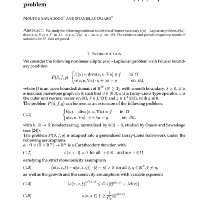 Nonlinear multivalued Fourier boundary p(u)-Laplacian problem